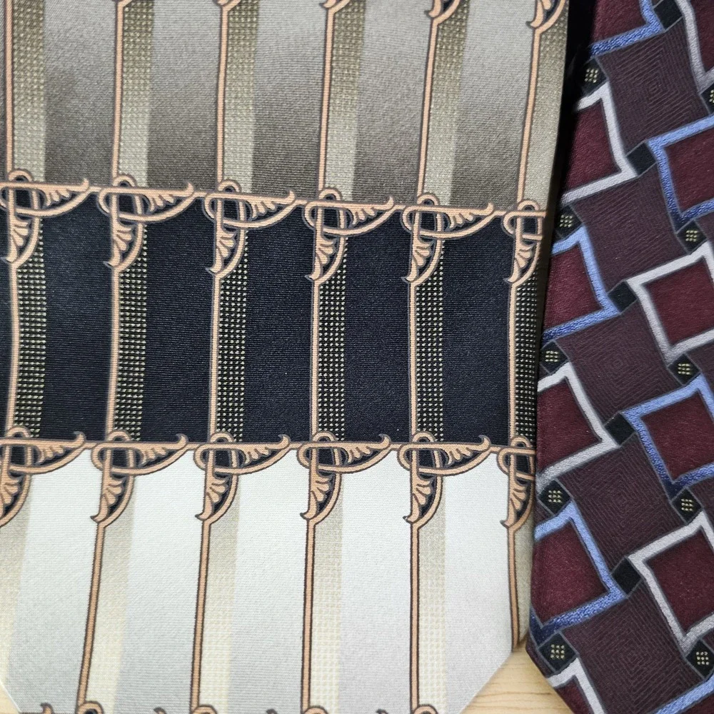 Kilburne‎ & Finch Mens Necktie Tie Lot 2 Gold Black Burgundy Blue Geometric Silk